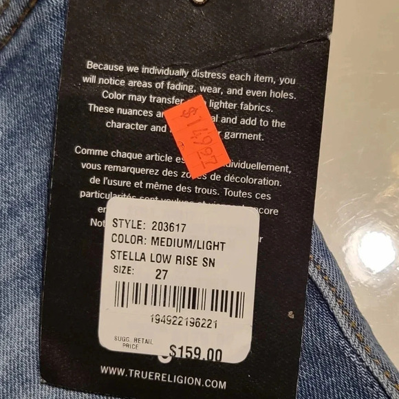 True Religion Stella Low Rise Skinny Med/Light Wash Wmns Sz 27 NWT #009 - Picture 8 of 10